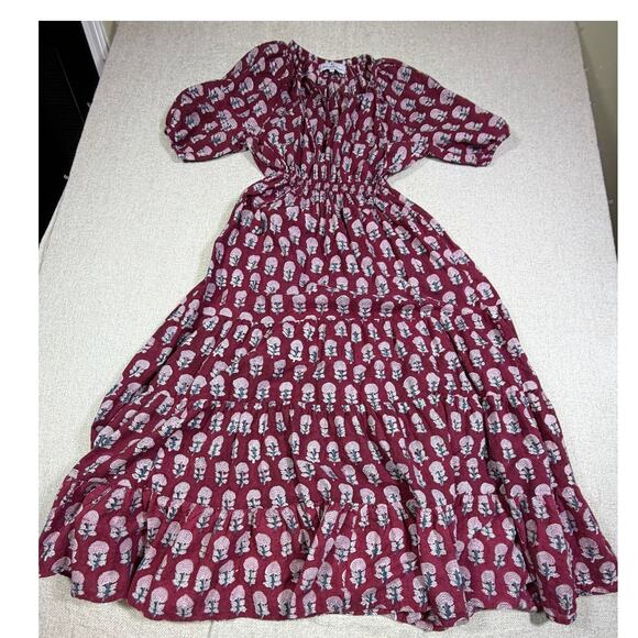 Fox and the Mermaid Women Medium Red Short Sleeve Cottagecore Boho Maxi Dress - Picture 2 of 11